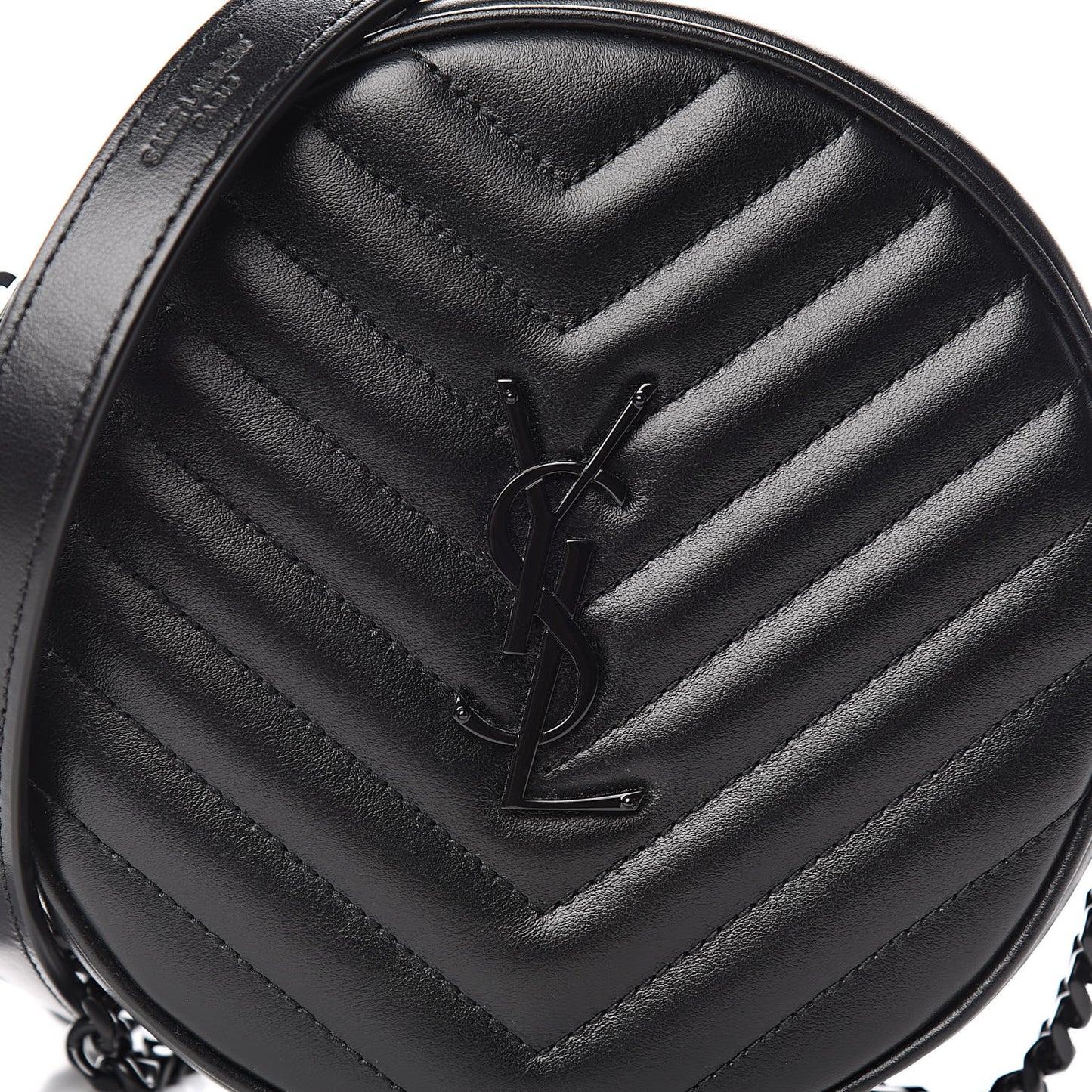 Calfskin Matelasse Chevron Round Vinyle Camera Bag Black