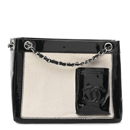 Chanel Patent Pony Hair Small Pocket Tote Black White 1 of 10