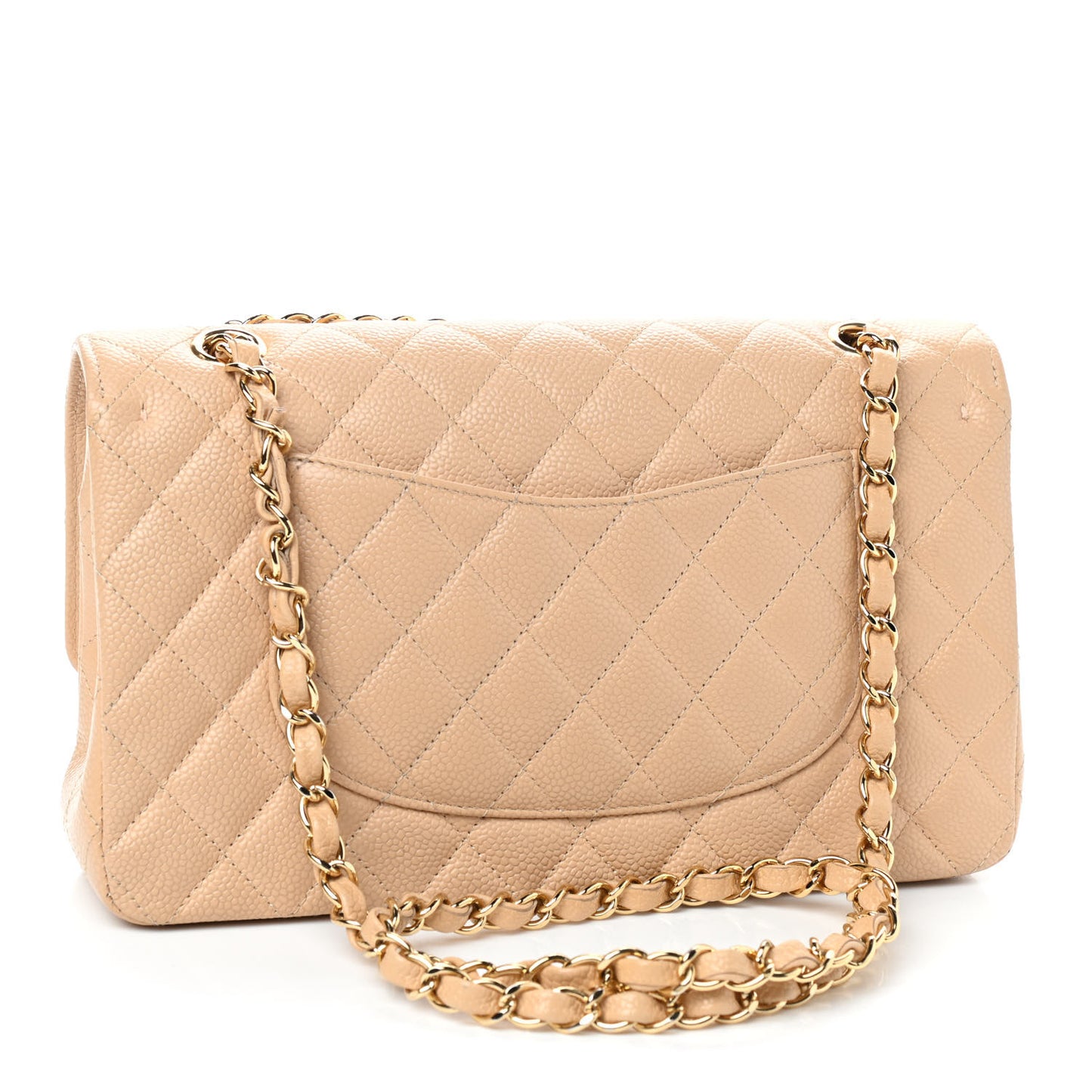 Caviar Quilted Medium Double Flap Beige Clair