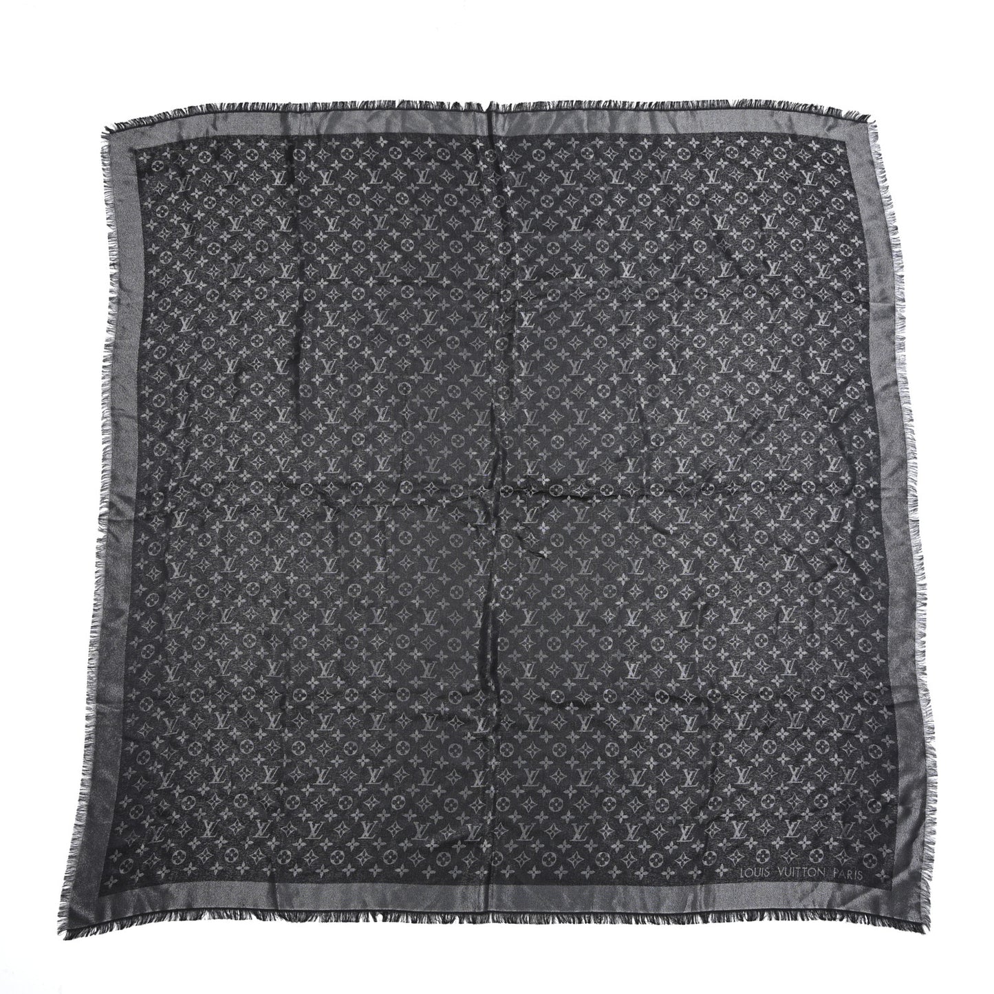 Silk Lurex Wool Monogram Shine Shawl Black