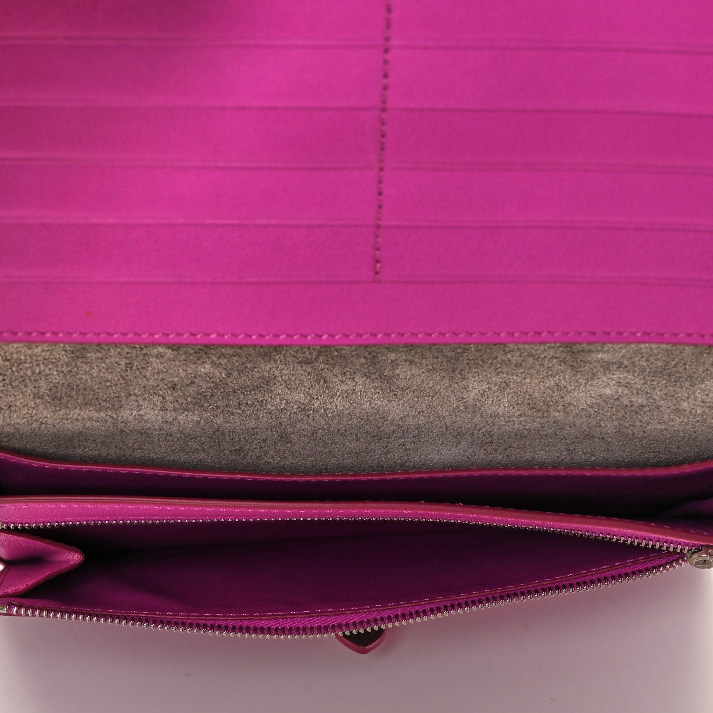 Grained Calfskin Large Multifunction Strap Wallet Grey Pink