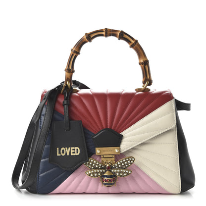 Gucci Calfskin Bamboo Trapuntata Queen Margaret Top Handle Bag Blue Agata Hibiscus Red Mystic White Sugar Pink 2 of 22