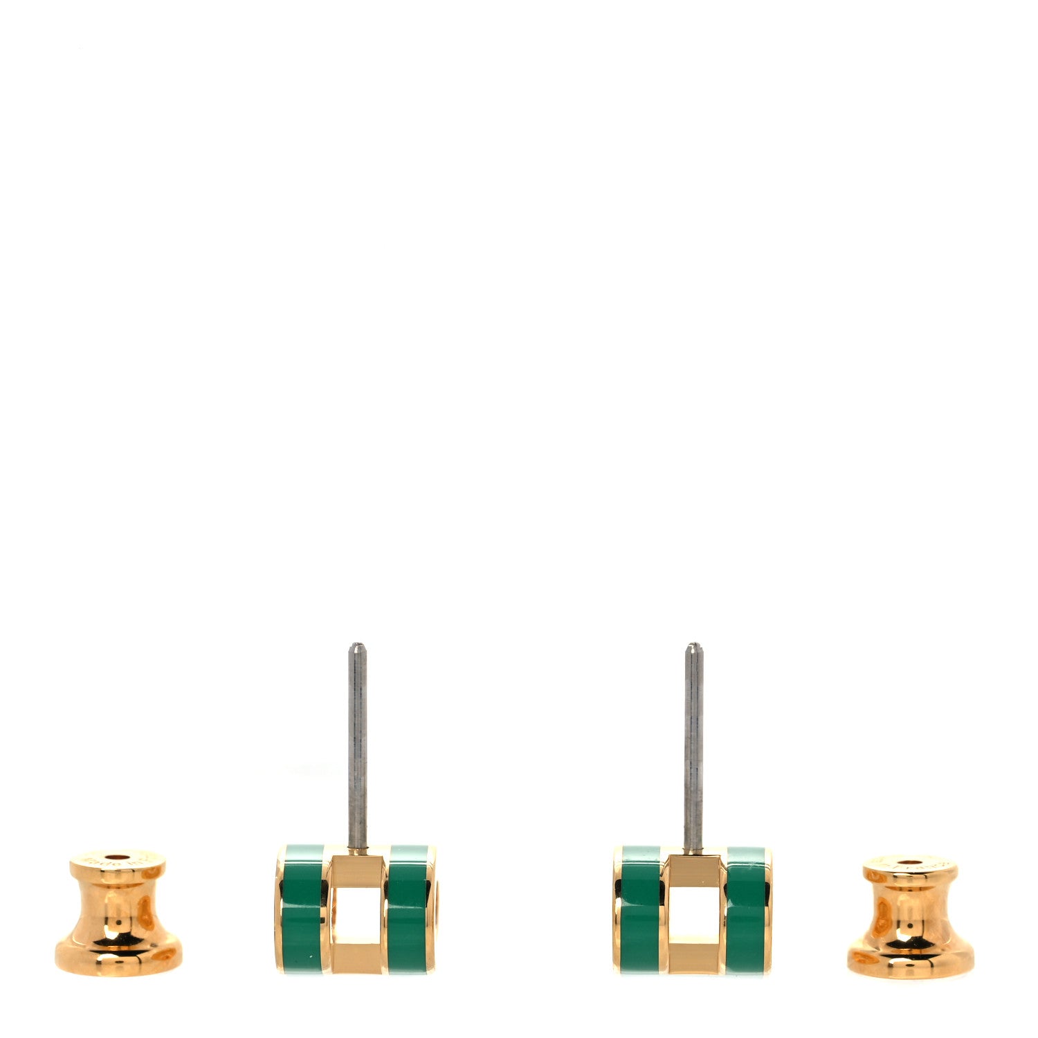 Hermes Gold Lacquered Mini Pop H Earrings Malachite 3 of 7