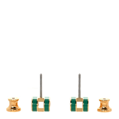 Hermes Gold Lacquered Mini Pop H Earrings Malachite 3 of 7