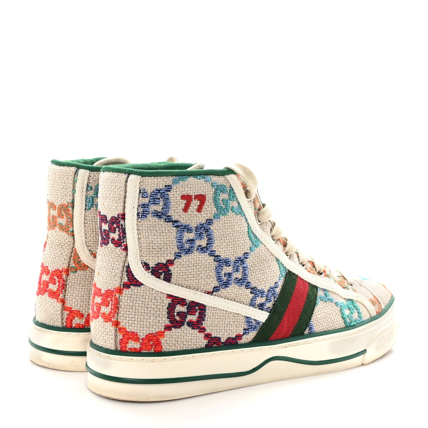 Linen Psychedelic Mini GG Monogram 1977 Tennis High Top Womens Sneakers 39 Multicolor Mystic White
