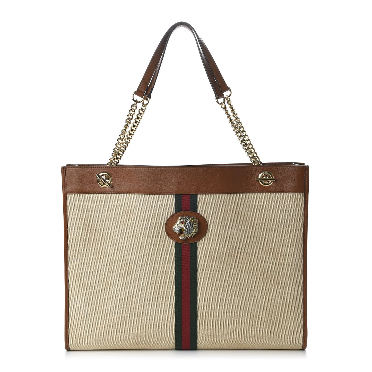 Vintage Canvas Calfskin Web Large Rajah Chain Tote Sand Light Cuir