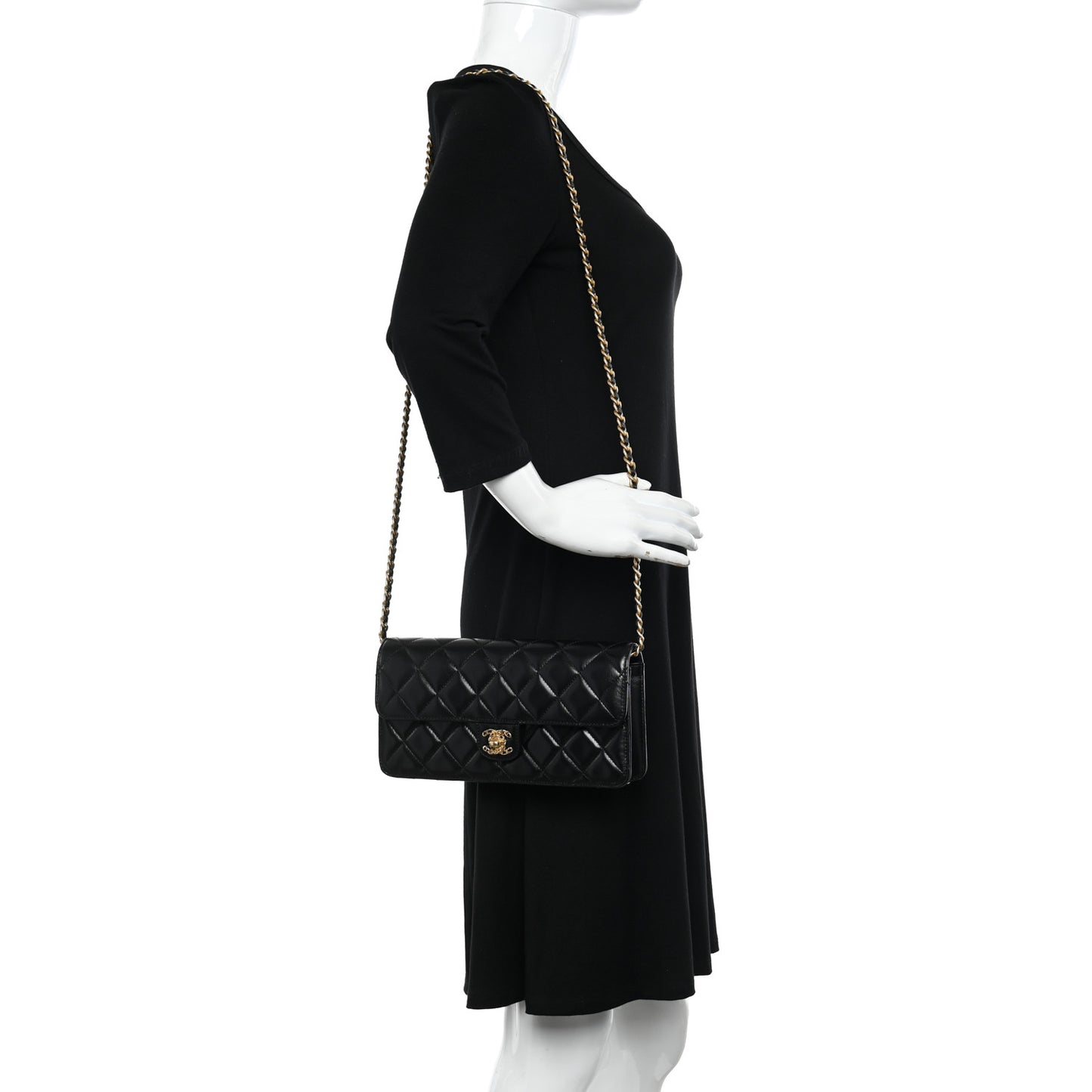 Shiny Lambskin Quilted Flap Clutch Bag Black