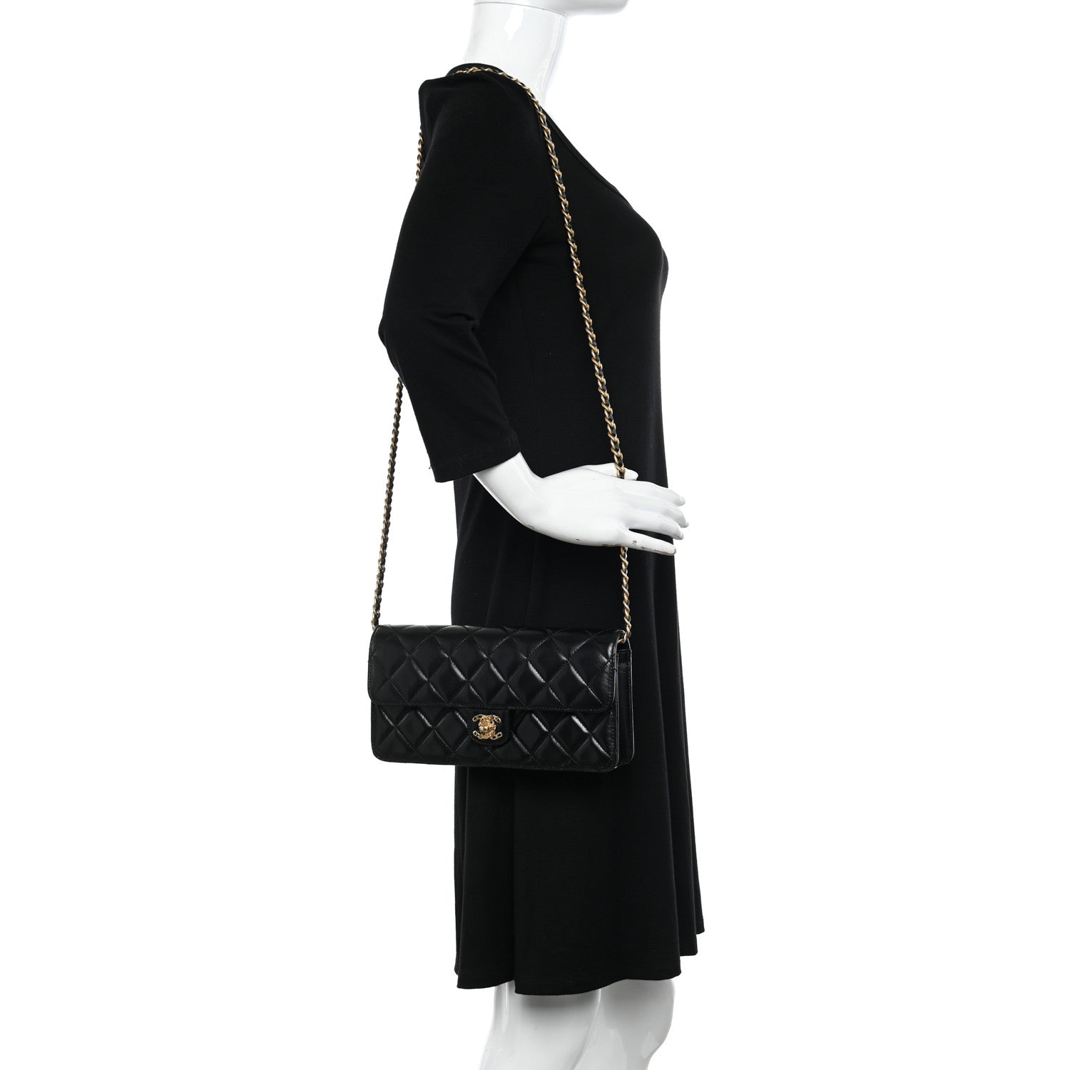 Chanel Shiny Lambskin Quilted Flap Clutch Bag Black 2 of 10