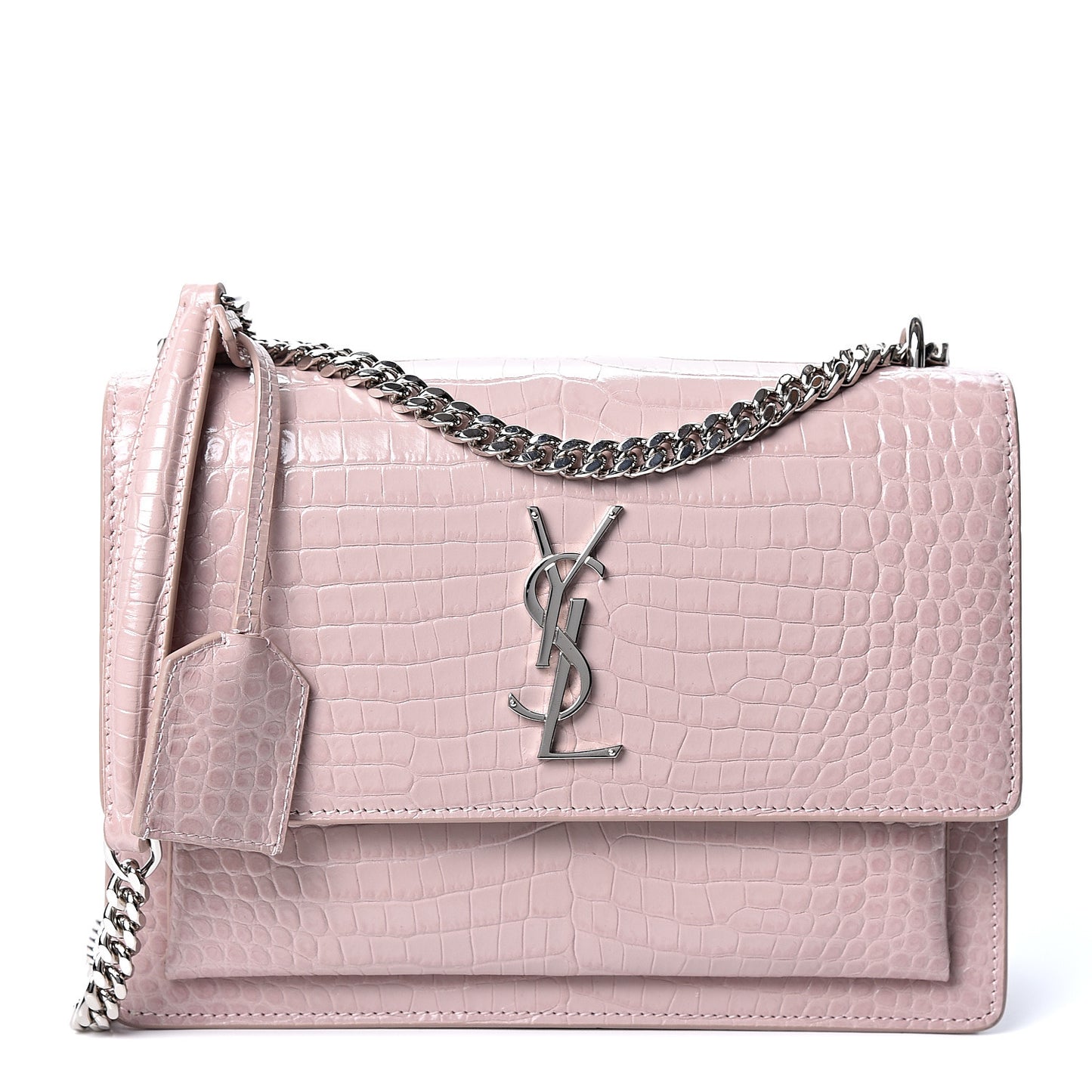 Calfskin Crocodile Embossed Medium Monogram Sunset Powder Pink
