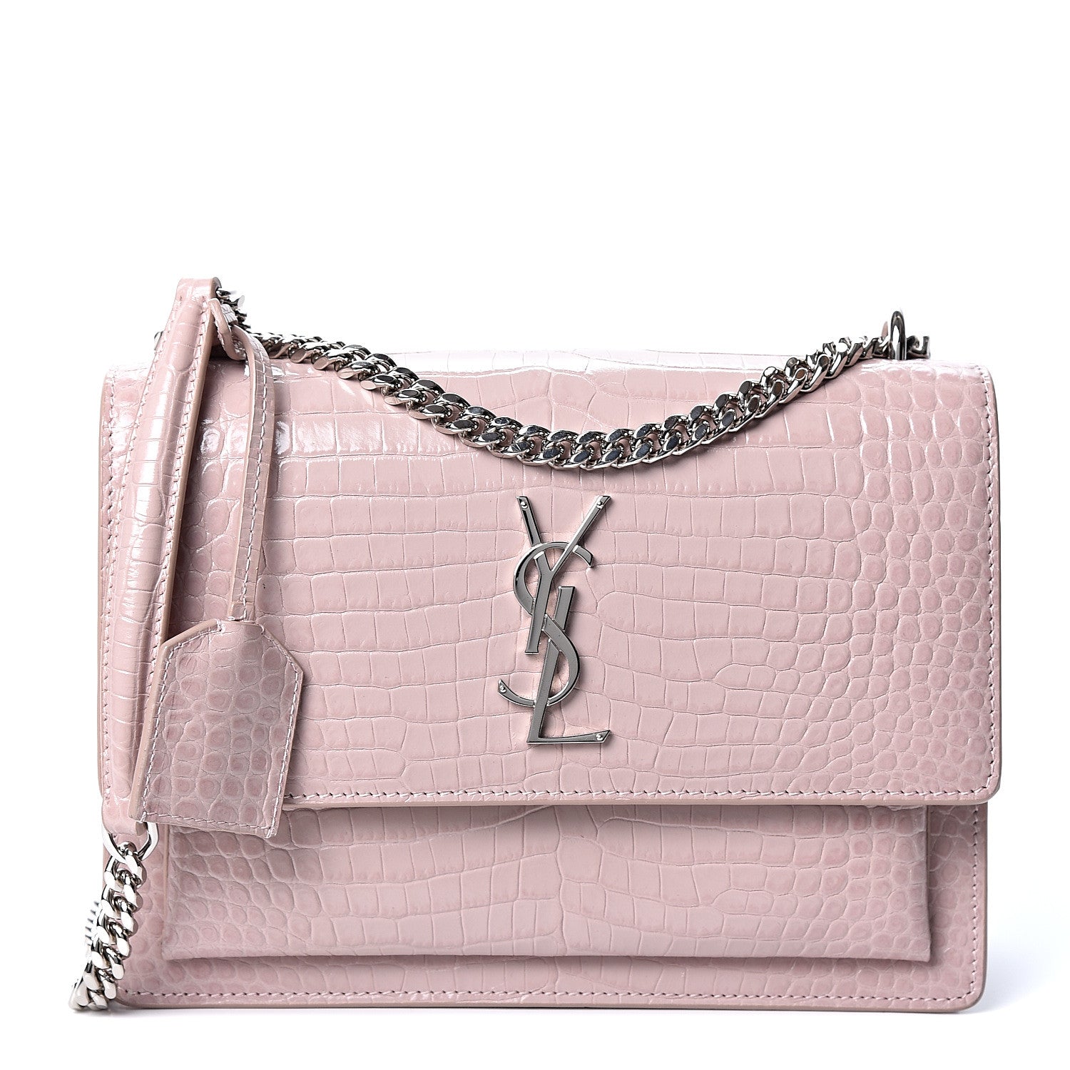 Saint Laurent Calfskin Crocodile Embossed Medium Monogram Sunset Powder Pink 1 of 9