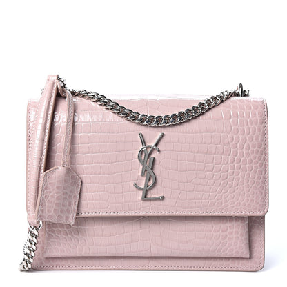 Saint Laurent Calfskin Crocodile Embossed Medium Monogram Sunset Powder Pink 1 of 9
