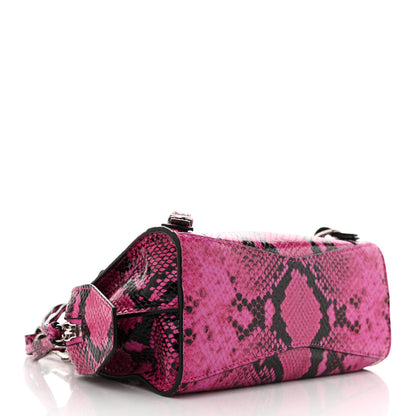 Balenciaga Calfskin Python Effect Neo Classic Silver Hardware Mini City Fuchsia Black 4 of 11