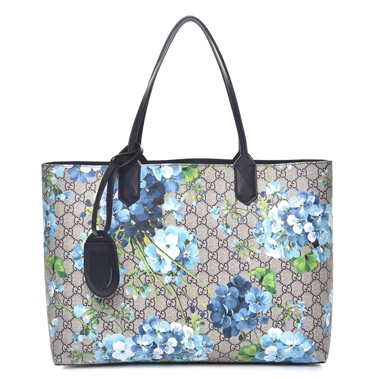 GG Supreme Monogram Blooms Medium Reversible Tote Beige Blue Navy