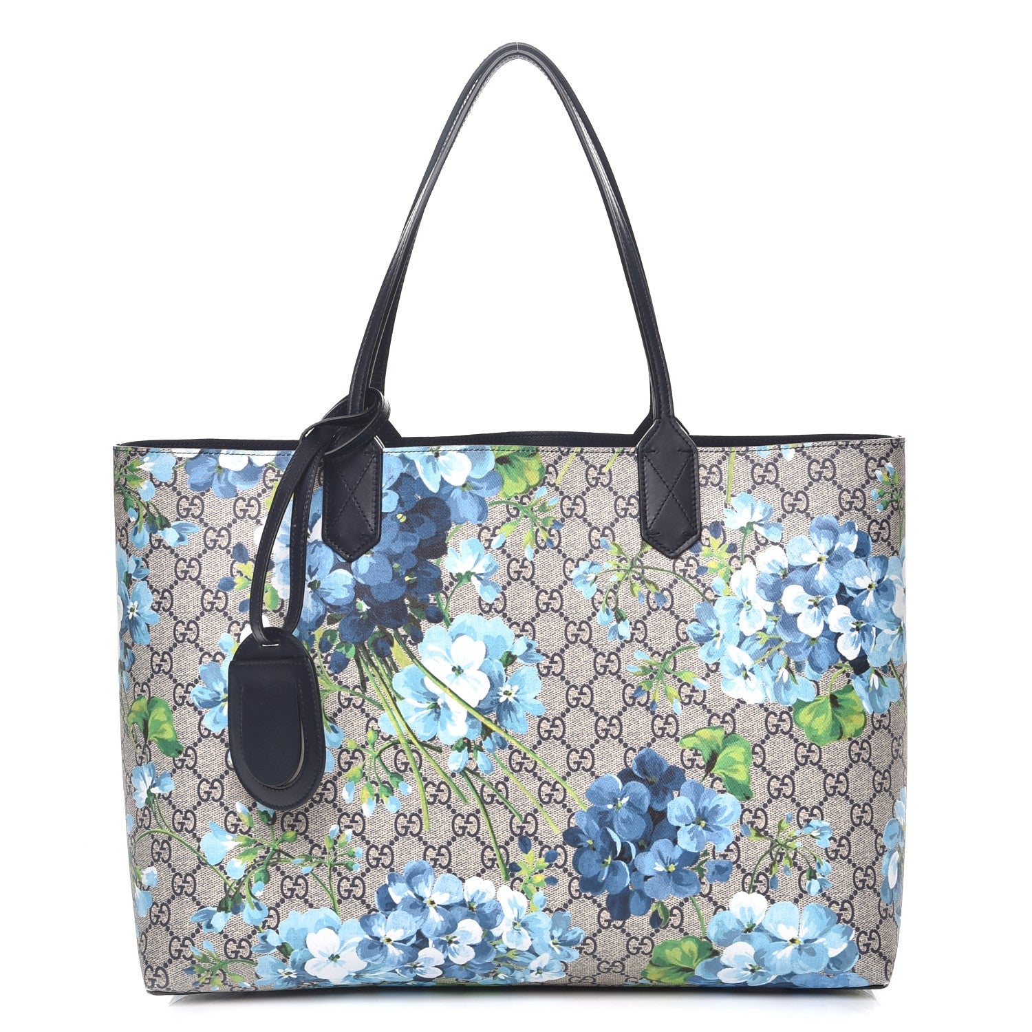 Gucci GG Supreme Monogram Blooms Medium Reversible Tote Beige Blue Navy 1 of 13