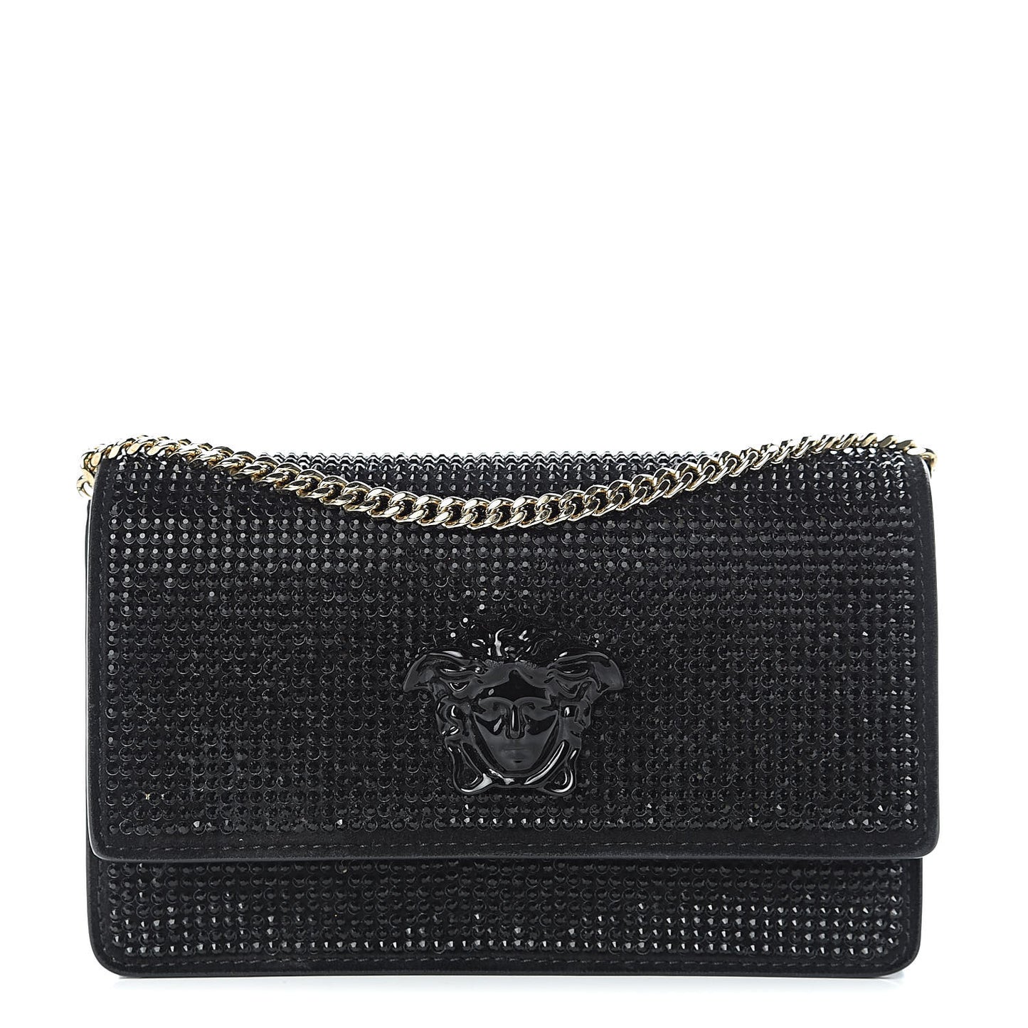 Calfskin Palazzo Crystal Chain Evening Bag Black