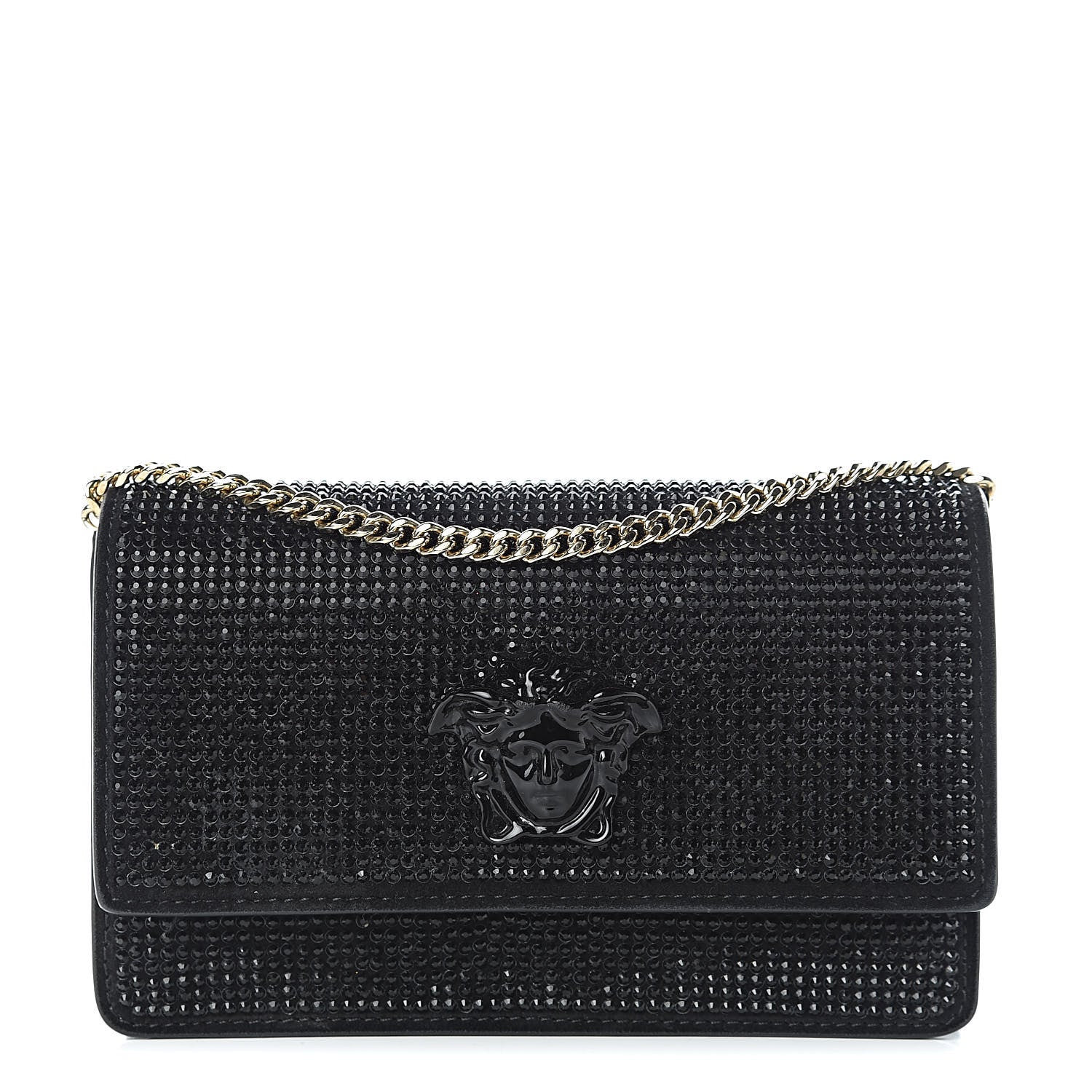 Versace Calfskin Palazzo Crystal Chain Evening Bag Black 1 of 9
