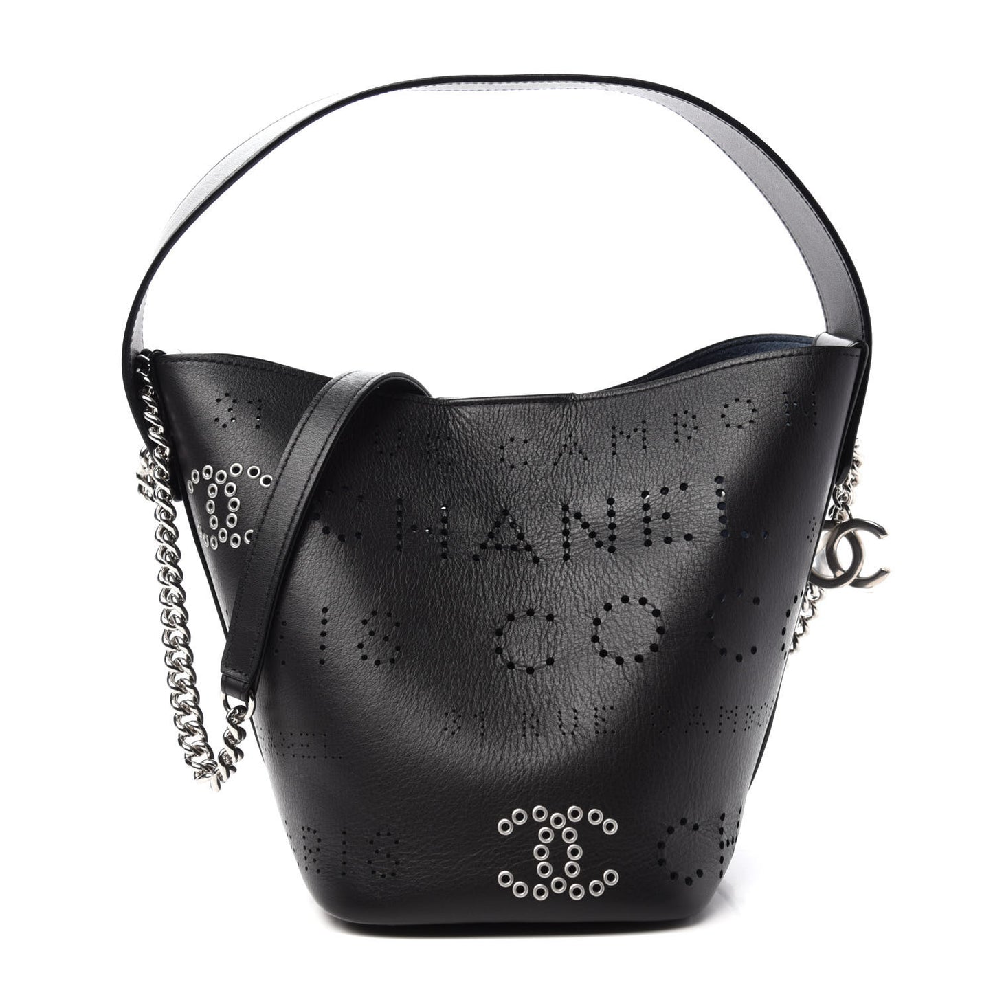 Calfskin Tweed Small Piercing Light Bucket Bag Black