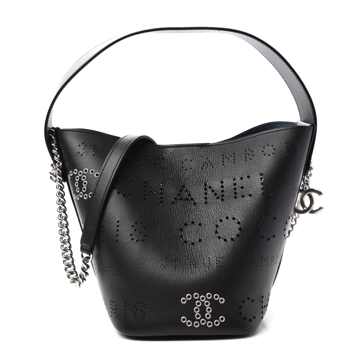 Chanel Calfskin Tweed Small Piercing Light Bucket Bag Black 1 of 11