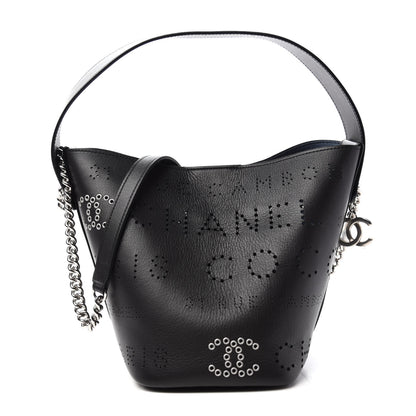Chanel Calfskin Tweed Small Piercing Light Bucket Bag Black 1 of 11