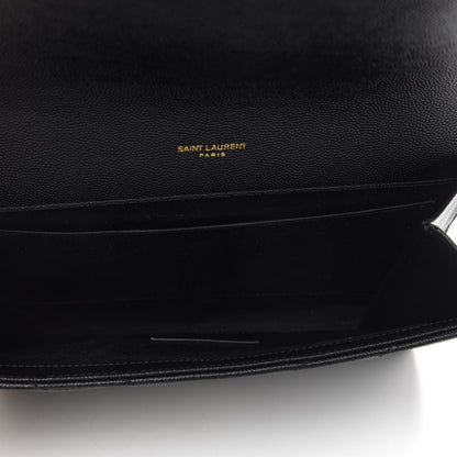 Saint Laurent Grain De Poudre Matelasse Chevron Monogram Envelope Clutch Black 5 of 9