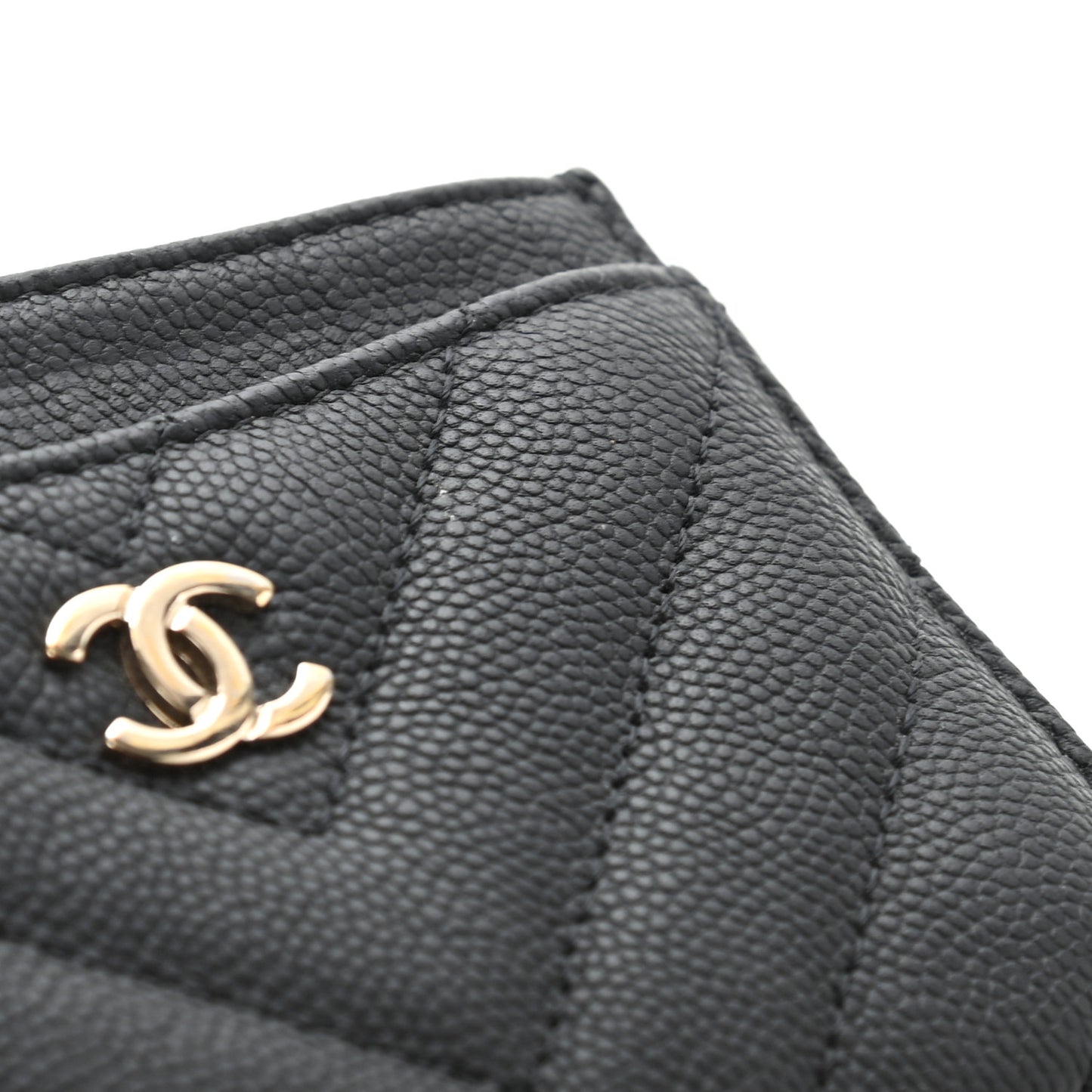 Caviar Chevron Quilted Card Holder Black