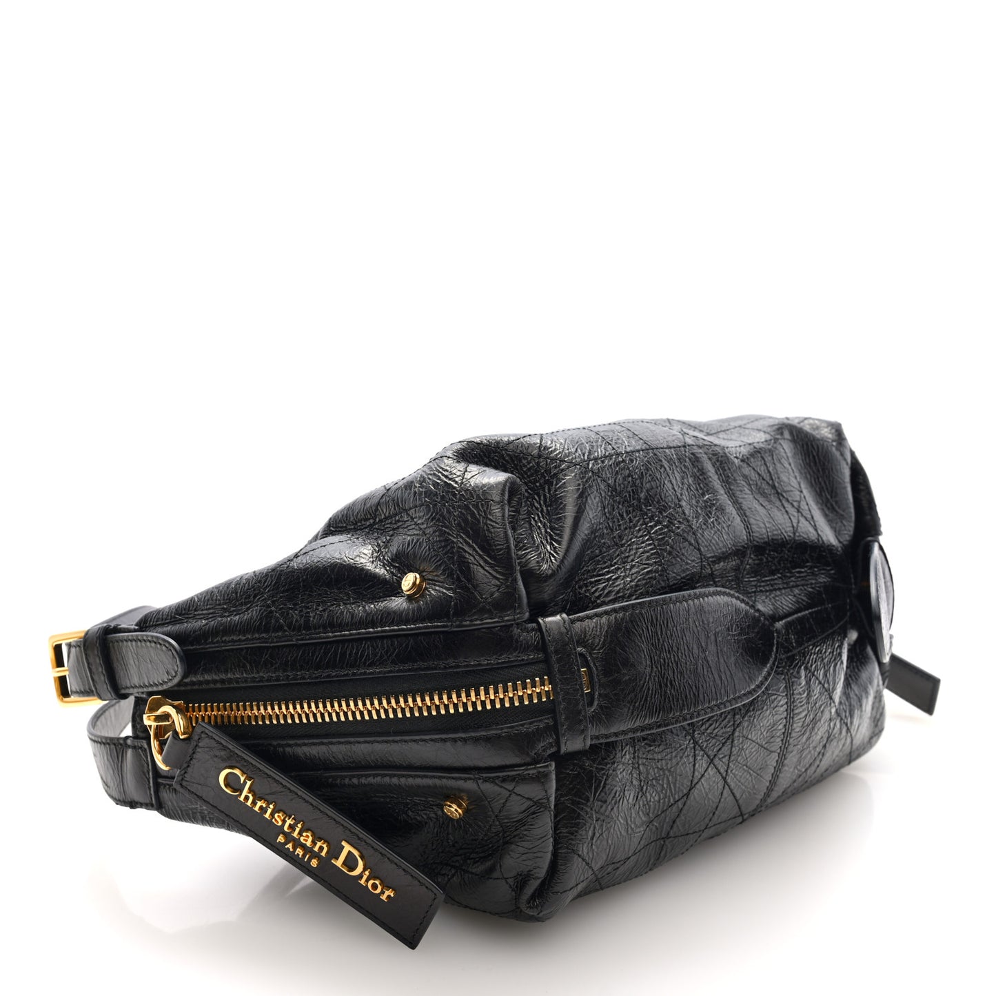 Crinkled Calfskin Macrocannage Medium D-Journey Bag Black