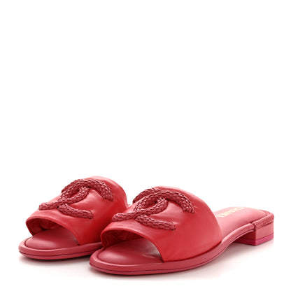 Chanel Lambskin CC Braided Mules 39 Red Pink 4 of 11
