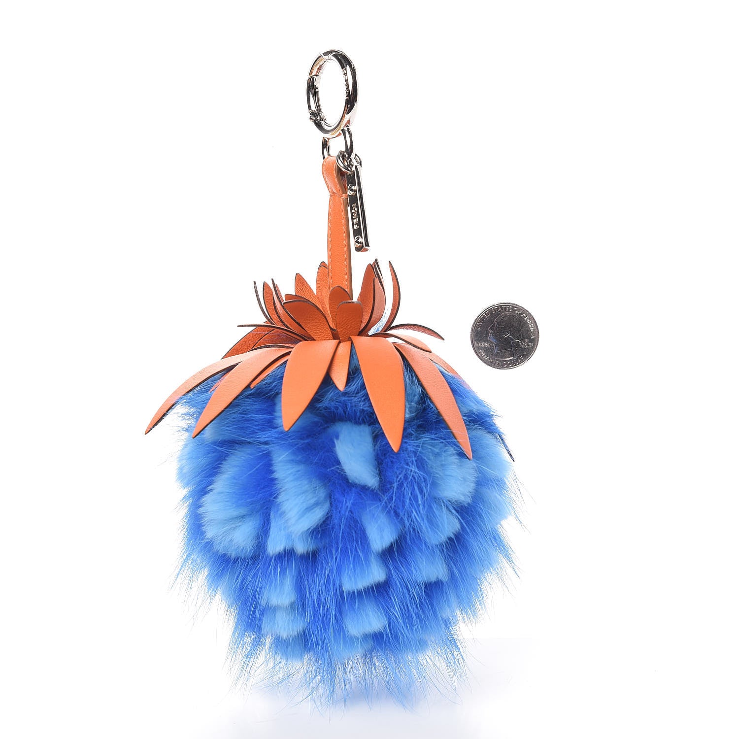 Fendi Fox Rabbit Fur Nappa Pineapple Bag Charm Royal Blue Papaya 2 of 4