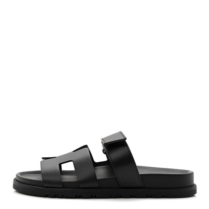 Hermes Calfskin Womens Chypre Sandals 37 Black 1 of 10