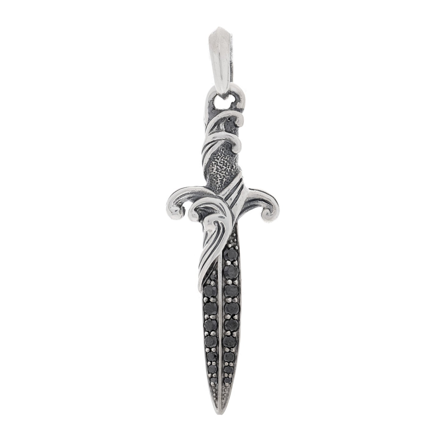 Sterling Silver Black Diamond Waves Dagger Amulet Pendant
