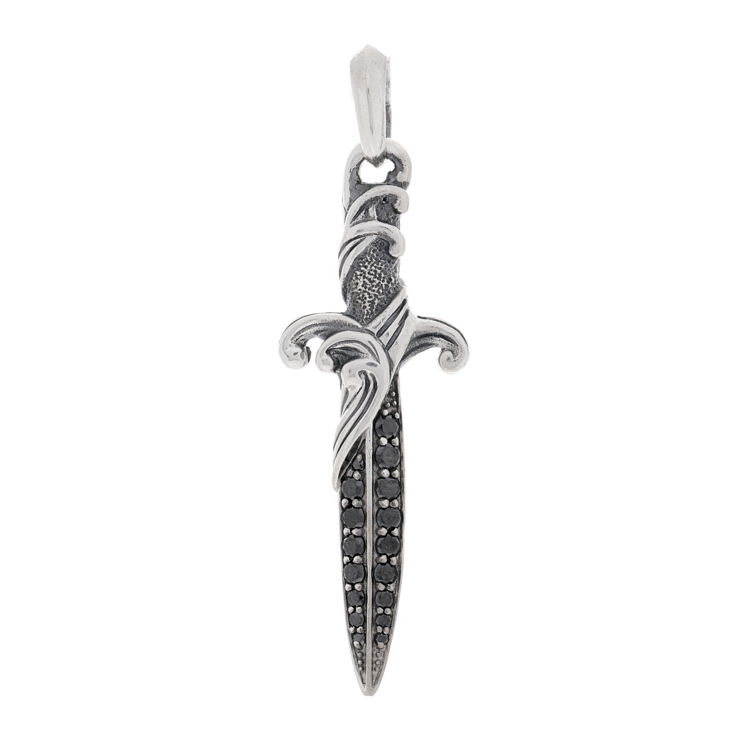 David Yurman Sterling Silver Black Diamond Waves Dagger Amulet Pendant 1 of 4