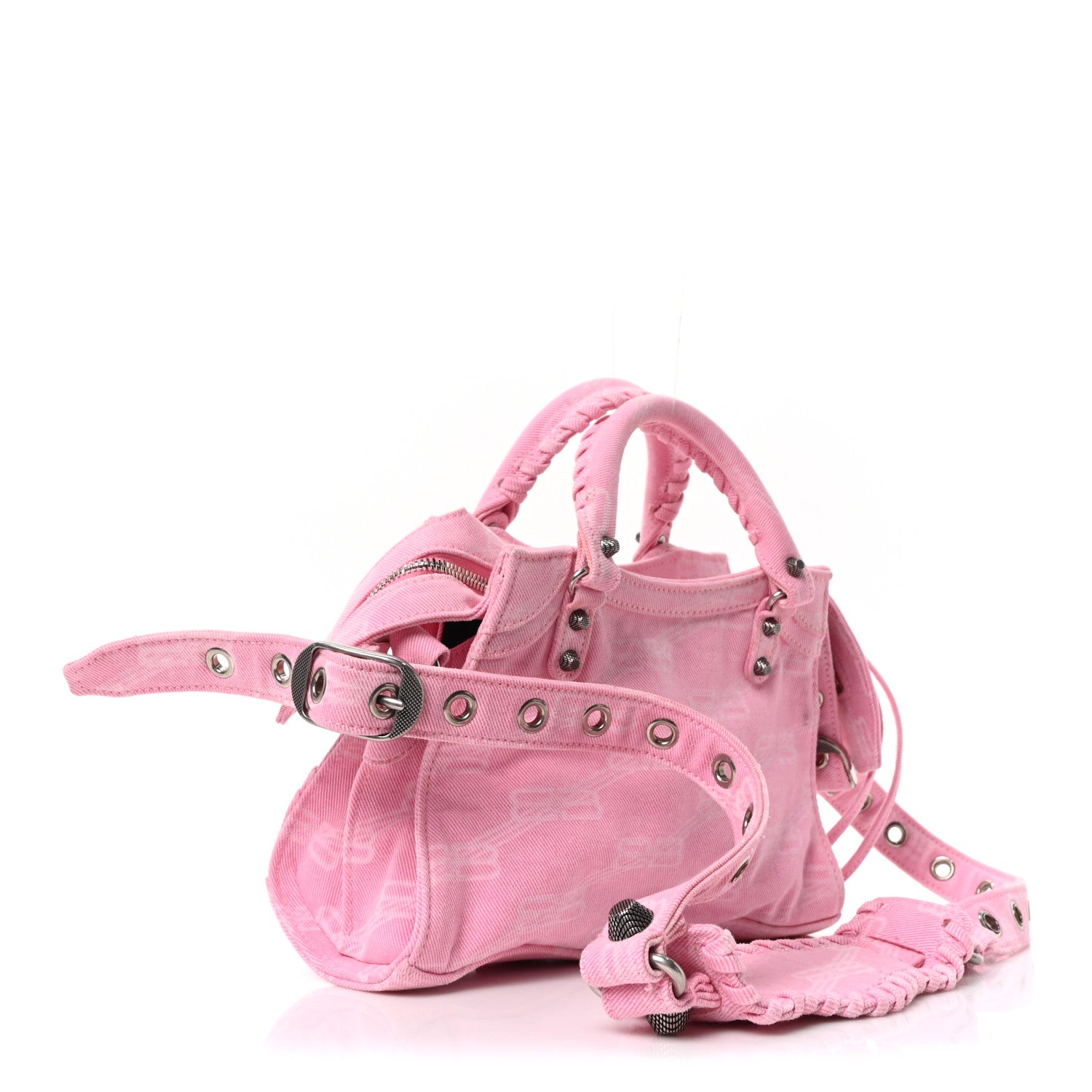 Balenciaga Denim BB Monogram Neo Cagole Handbag XS Pink 4 of 11