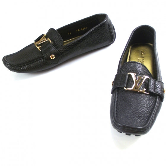 Grained Leather Loafers 36 Black