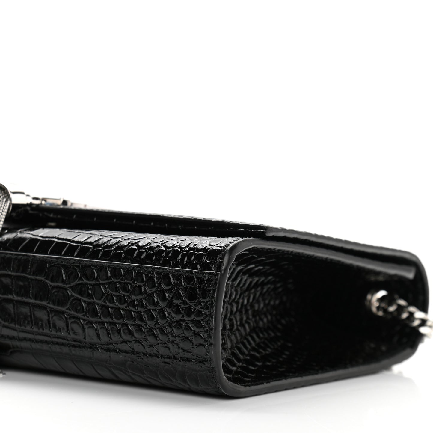 Calfskin Crocodile Embossed Medium Classic Monogram Kate Tassel Satchel Black