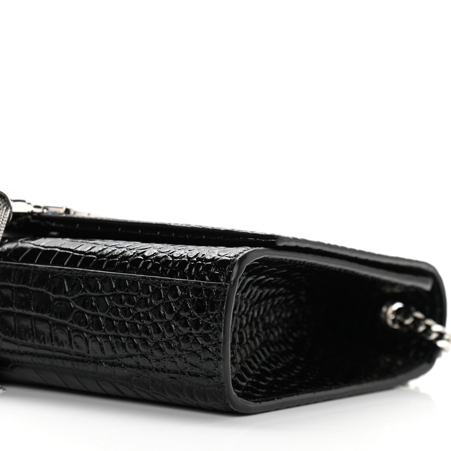 Saint Laurent Calfskin Crocodile Embossed Medium Classic Monogram Kate Tassel Satchel Black 9 of 9