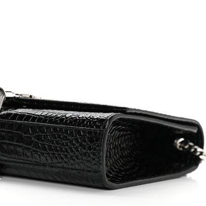 Saint Laurent Calfskin Crocodile Embossed Medium Classic Monogram Kate Tassel Satchel Black 9 of 9