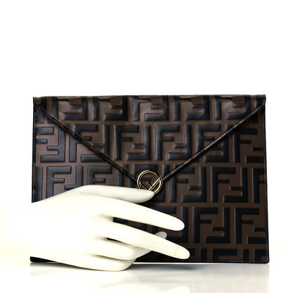 Fendi Vitello Soft F is Fendi Bi-Color FF 1974 Embossed Envelope Pouch Maya Black 7 of 7