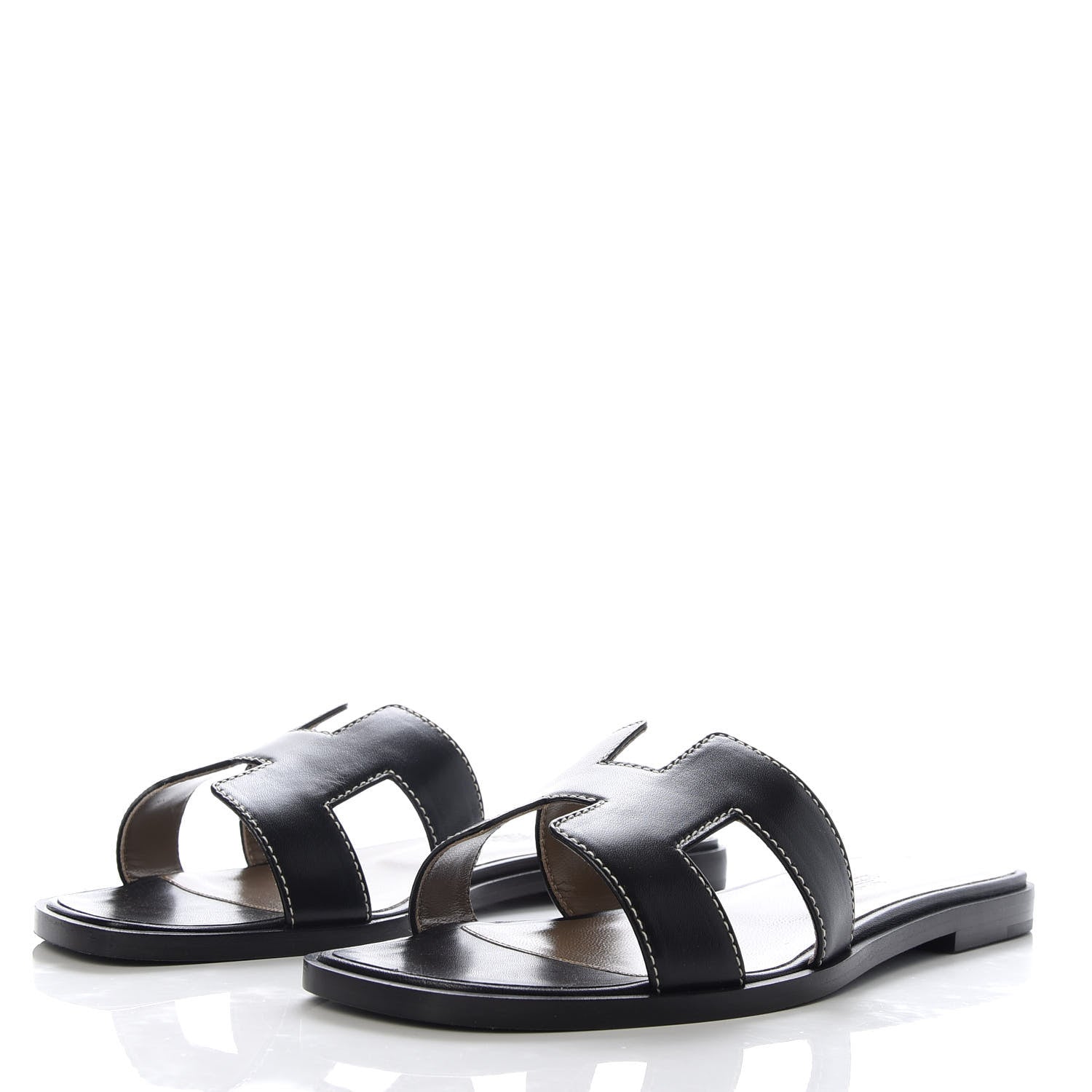 Hermes Box Calfskin Oran Sandals 35 Black 2 of 10