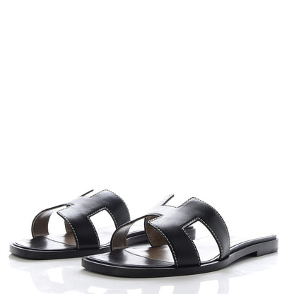 Hermes Box Calfskin Oran Sandals 35 Black 2 of 10