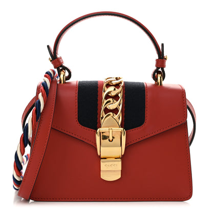 Gucci Calfskin Mini Sylvie Top Handle Bag Hibiscus Red 1 of 15