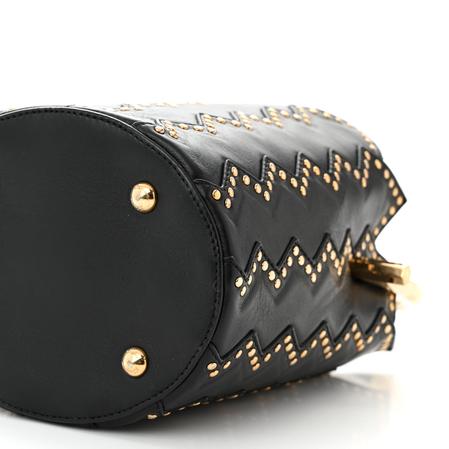 Salvatore Ferragamo X SARA BATTAGLIA Calfskin Studded Zig Zag Bucket Shoulder Bag Black 10 of 10