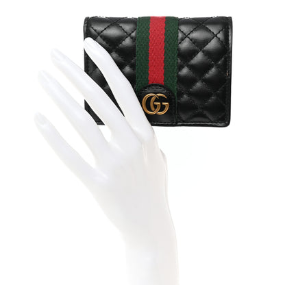 Gucci Calfskin Web Trapuntata GG Marmont Card Case Wallet Black 2 of 10