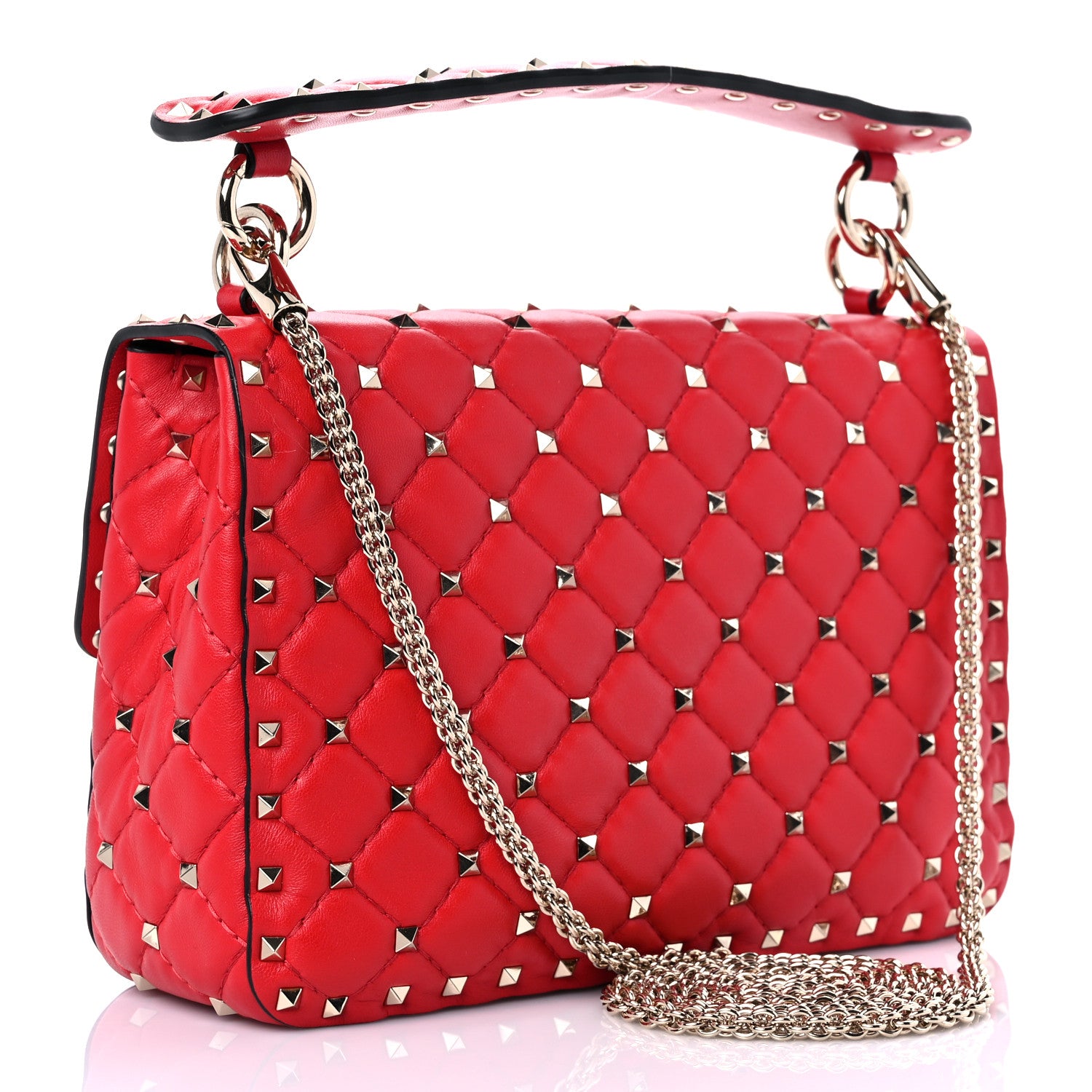 Valentino Garavani Lambskin Medium Rockstud Spike Shoulder Bag Red 3 of 10