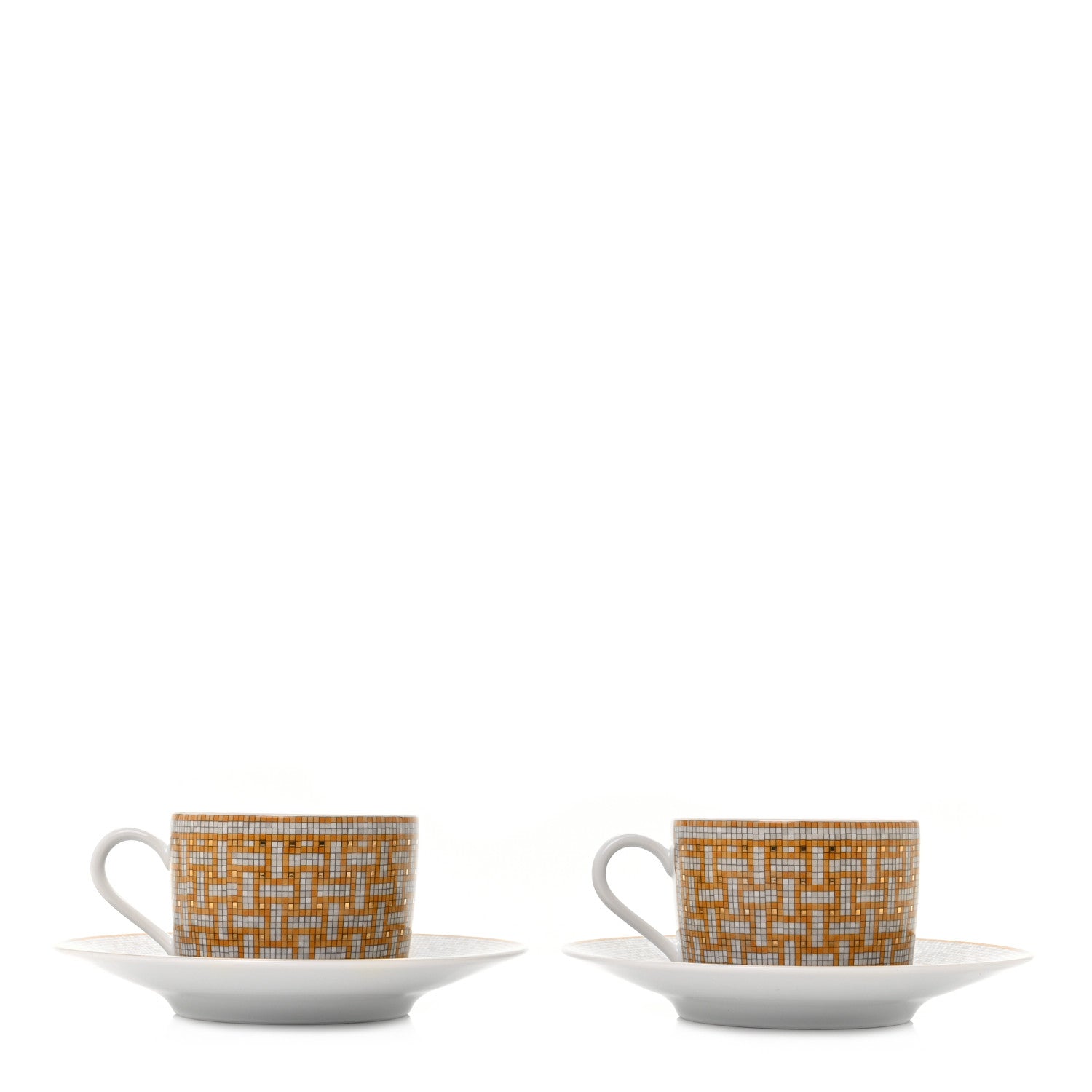 Hermes Porcelain Mosaique Au 24 Gold Tea Cup And Saucer Set Of 2 3 of 8