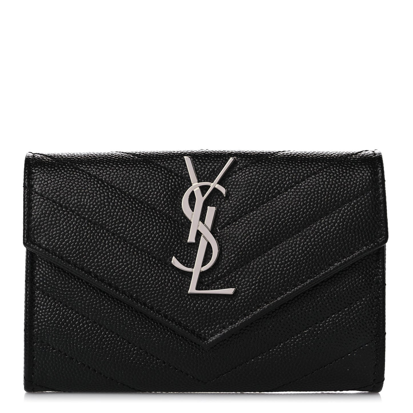 Grain De Poudre Matelasse Chevron Small Monogram Envelope Wallet Black