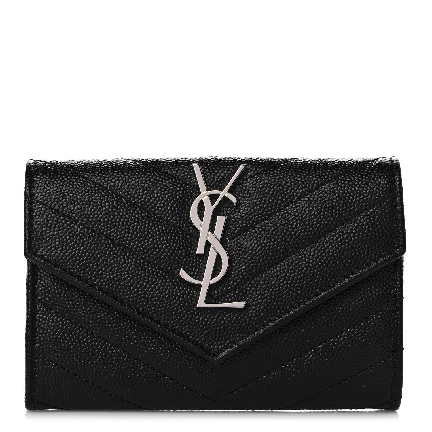 Saint Laurent Grain De Poudre Matelasse Chevron Small Monogram Envelope Wallet Black 1 of 12