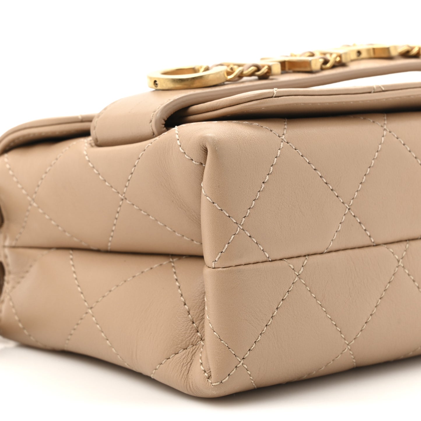 Calfskin Quilted Small Enchained Flap Beige