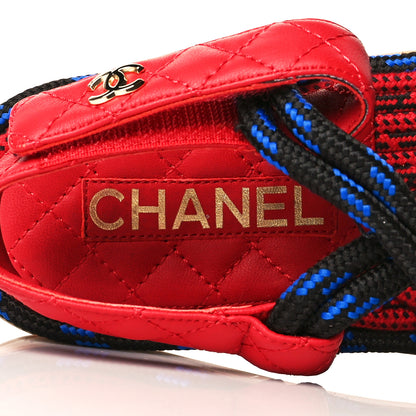 Chanel Cord Lambskin Quilted Logo Sandals 37 Red Blue 9 of 10