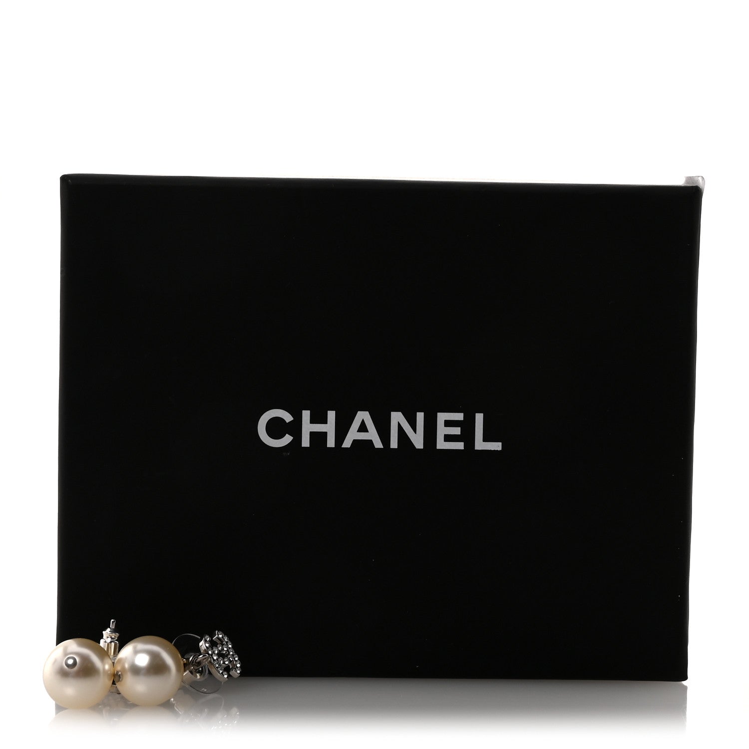 Chanel Crystal Pearl CC Drop Earrings Silver 5 of 5