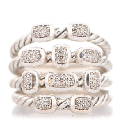 David Yurman Sterling Silver Diamond Confetti 4 Row Ring 8 1 of 5